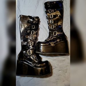 Demonia Gothic Plateau Boots Dark Cherry/Black